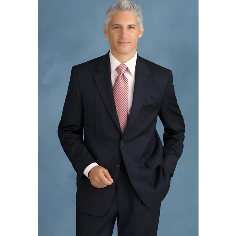 Mens Blue Wool Suit - Classic Stripe Pinstripe 3 Button Style — Mens Suits & Blazers