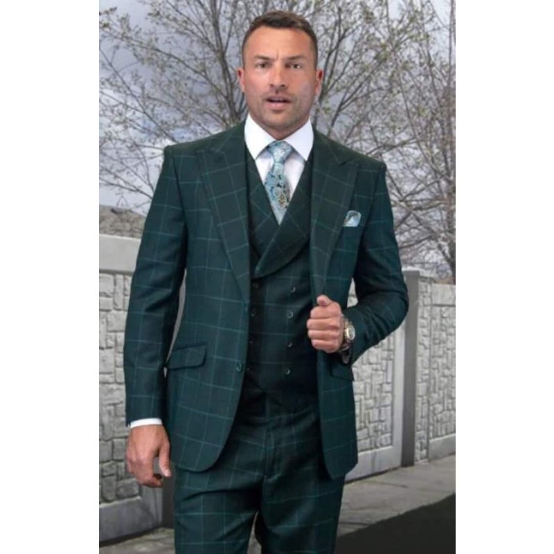 Mens Green Wool Suit with Super Slim Fit — Mens Suits & Blazers
