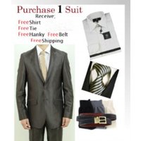 Alberto Nardoni Men's Slim Fit Brown Dress Shirt and Suit Combo