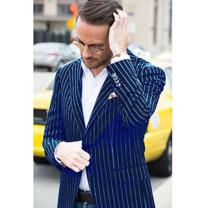 Alberto Nardoni Men's Navy and Bold White Blazer — Mens Suits & Blazers