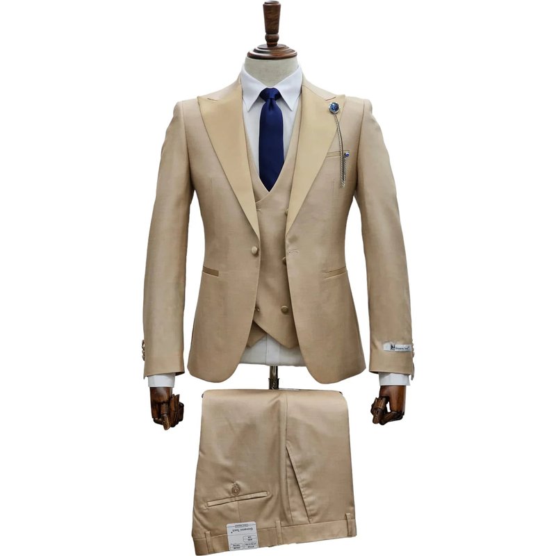 Giovanni Testi Tuxedo 3 pièces ajusté 1 bouton sable/tan — Costumes et vestons pour hommes