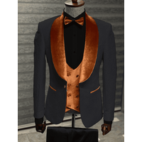 Black and Orange Velvet Tuxedo for Men