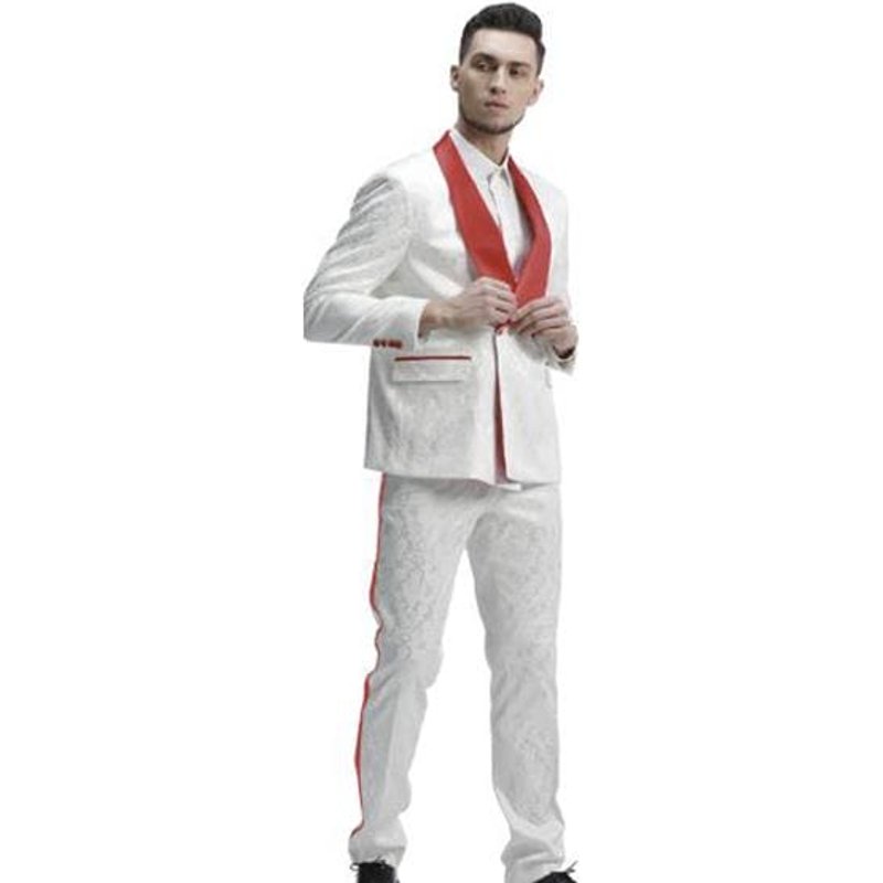 Costume Tuxedo Blanc et Rouge Éclatant à Revers Châle pour Homme — Costumes et vestons pour hommes