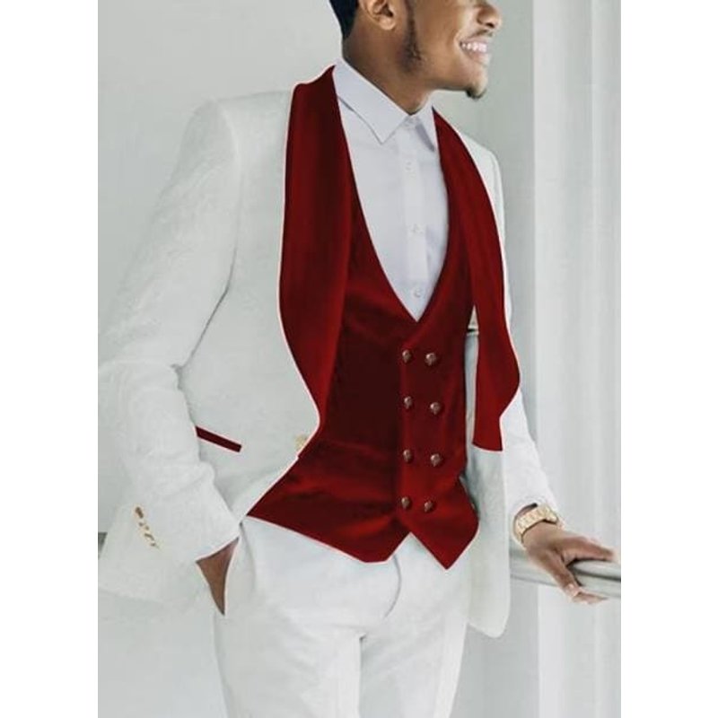 Tuxedo Blanc et Rouge - Costume de Marié - Costume de Bal Bourgogne — Costumes et vestons pour hommes