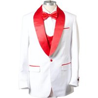 White and Red Shawl Lapel Tuxedo with Vest — Mens Suits & Blazers