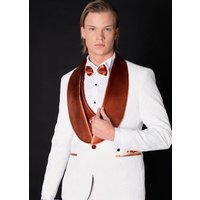 Tuxedo Blanc et Orange pour Prom et Mariages