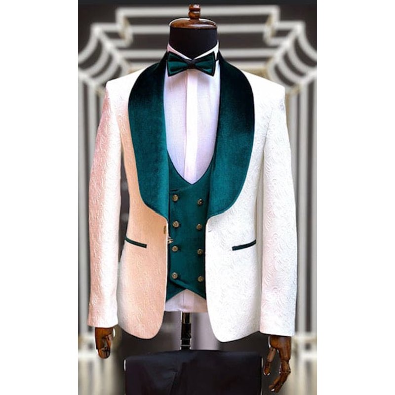 Tuxedo Prom Blanc et Chasseur - Costume de Mariage - Tuxedo du Marié — Costumes et vestons pour hommes
