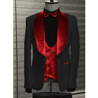 Tuxedo en Velours Noir et Rouge avec Revers en Velours