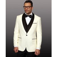 Veste de dîner en laine de châle à bouton homme en Ivoire & Noir