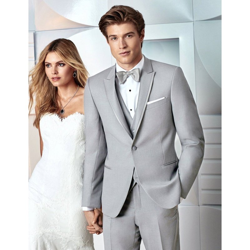 Alberto Nardoni Men's Light Grey Satin Trimmed Peak Tuxedo — Mens Suits & Blazers