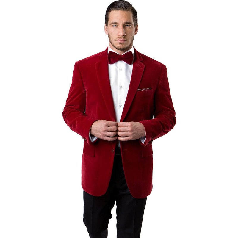 Blazer en Velours Rouge à 2 Boutons pour Hommes Alberto Nardoni — Costumes et vestons pour hommes