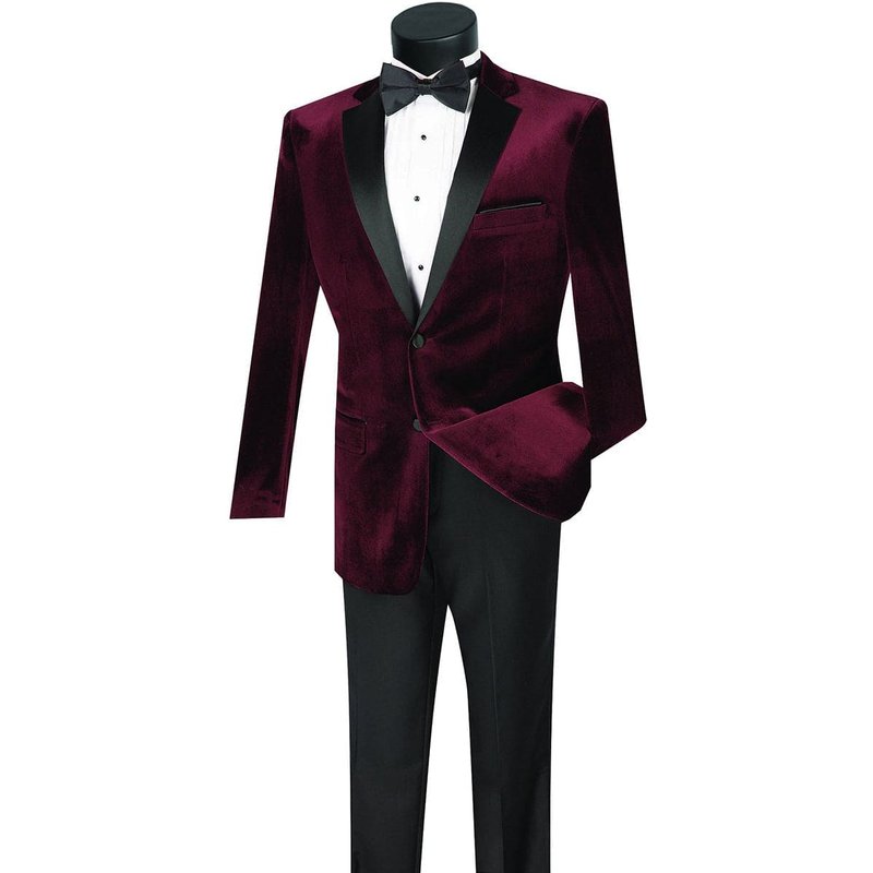 Tuxedo en Velours à Revers pour Hommes en Bourgogne — Costumes et vestons pour hommes