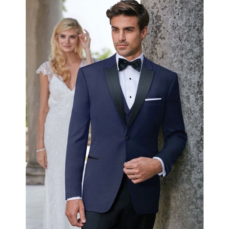 Alberto Nardoni Men's Satin Peak Blake Tuxedo in Navy — Mens Suits & Blazers