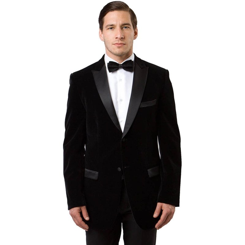 Mens Peak Lapel Velvet Tuxedo Jacket Black — Costumes et vestons pour hommes