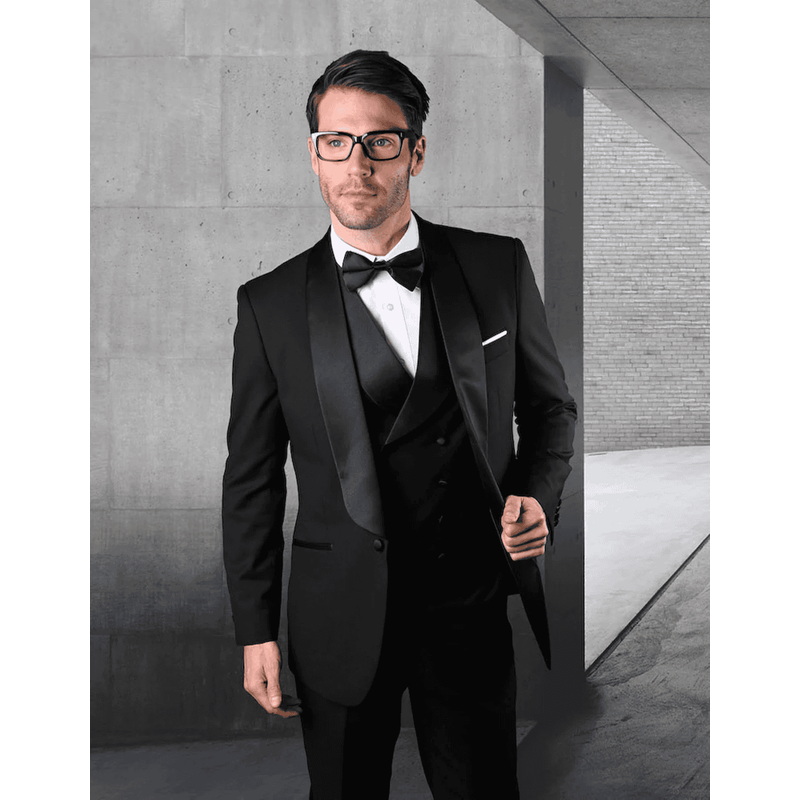 Tuxedo pour hommes en laine avec revers châle large et gilet — Costumes et vestons pour hommes