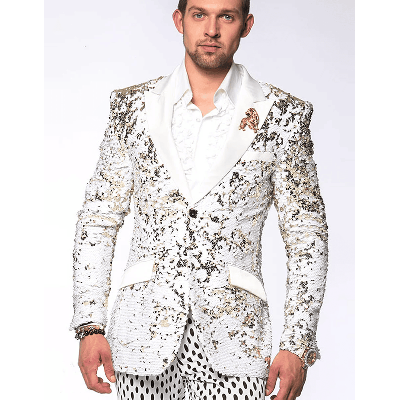 Blazer réversible en sequins blancs et dorés pour hommes Alberto Nardoni — Costumes et vestons pour hommes