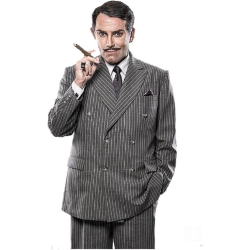 Costume de Gomez Addams en Charcoal Grey Pinstripe à Double Boutonnage — Accessoires de mode