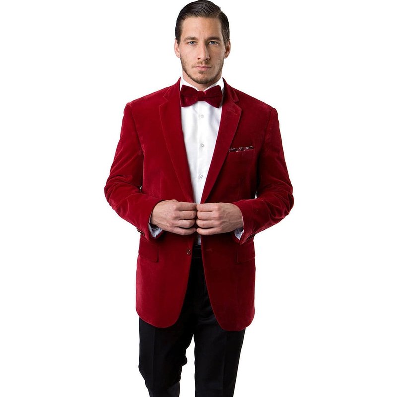 Mens 2 Button Velvet Red Blazer — Mens Suits & Blazers