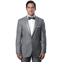 Men's Slim Fit One Button Satin Trim Peak Lapel Tuxedo in Grey