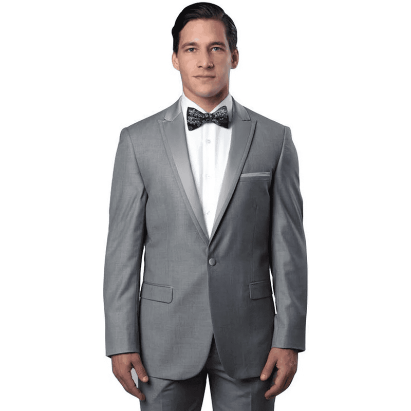 Tuxedo gris à un bouton ajusté avec revers en satin — Costumes et vestons pour hommes