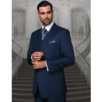 Mens Classic Fit Pleated Pant 2 Button Wool Suit in Indigo Blue
