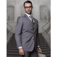 Mens Classic Fit Pleated Pant 2 Button Wool Suit in Heather Charcoal Grey — Costumes et vestons pour hommes