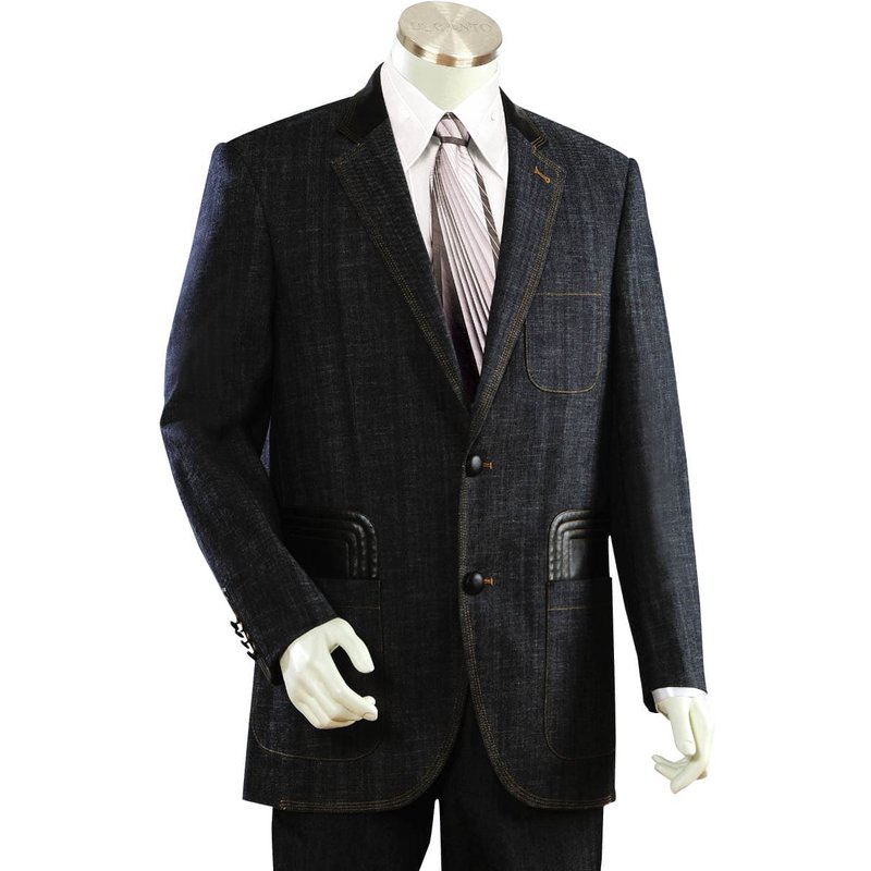 Denim Suit - Denim Blazer - Jean Fabric Suit -Black Patch Pocket — Mens Suits & Blazers