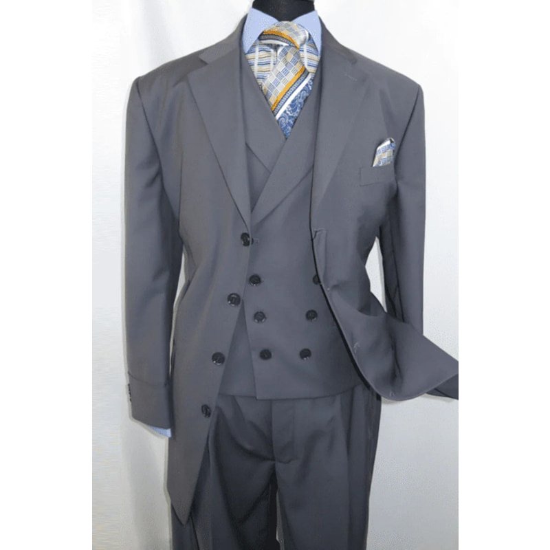 Mens 4 Button Double Breasted Vest Suit in Grey — Mens Suits & Blazers