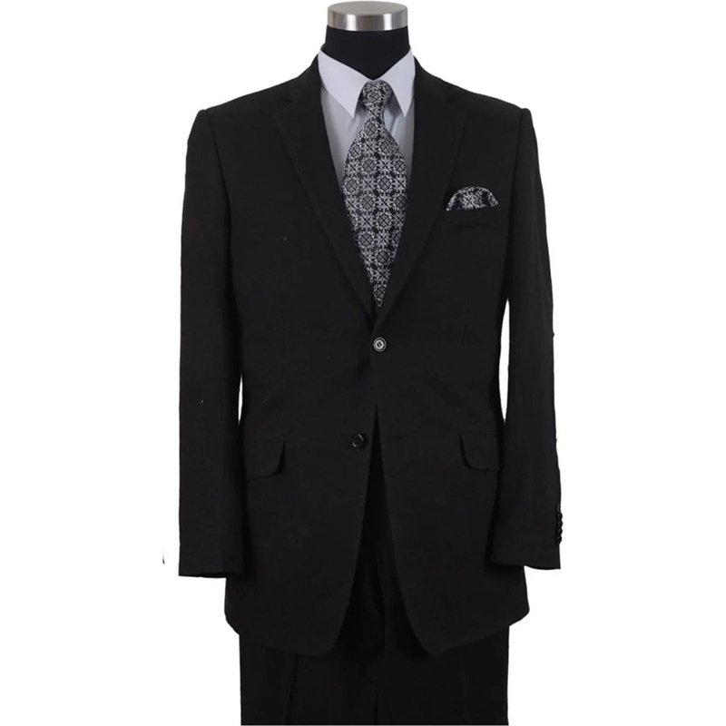 Mens 2 Button 100% Linen Suit with Elbow Side Vents Patches in Black — Mens Suits & Blazers