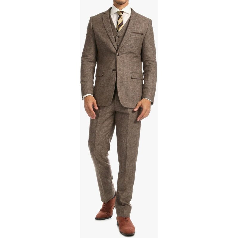 Edwardian Suit York Brown 3 Piece Herringbone Suit — Costumes et vestons pour hommes
