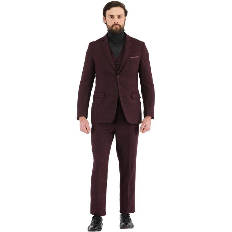 Edwardian Suit Bradford Burgundy Slim FIT 3 Piece Tweed Suit — Costumes et vestons pour hommes