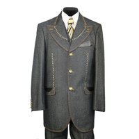 Denim Suit - Cotton Fabric Vested Suit - 3 Pieces Suit - Vested Fancy Zoot Suit