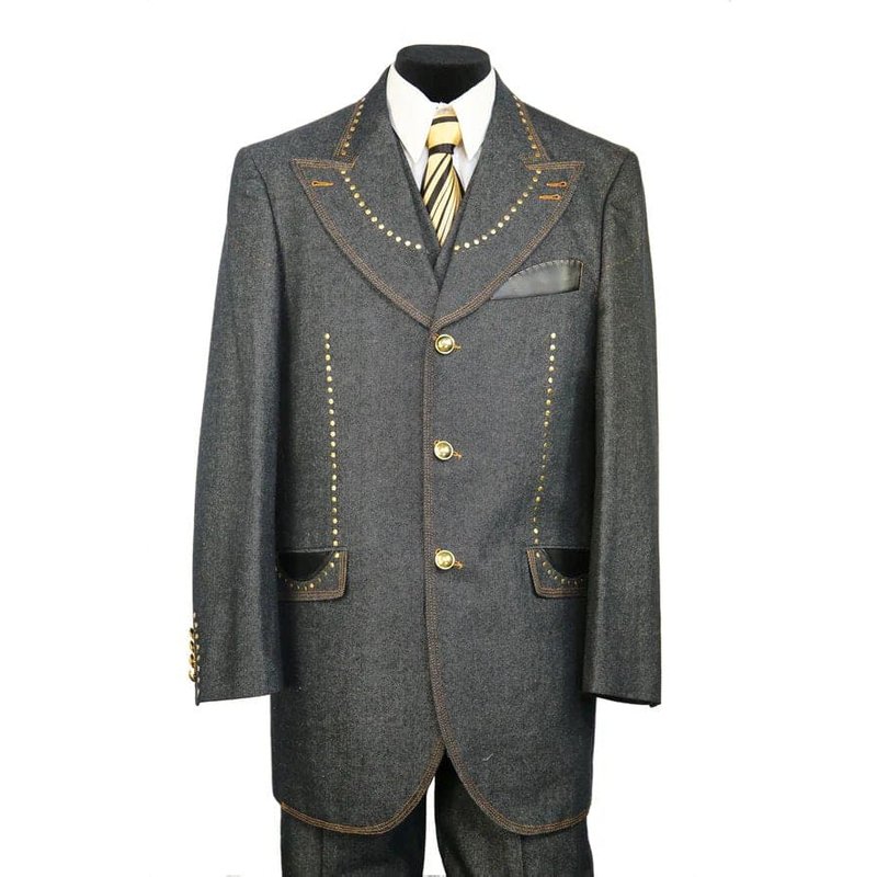 Denim Suit - Cotton Fabric Vested Suit - 3 Pieces Suit - Vested Fancy Zoot Suit — Costumes et vestons pour hommes