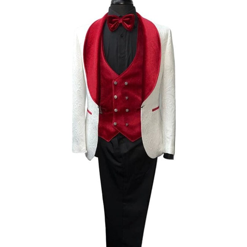 Wedding Tuxedos For Men in Red Classic Wedding Tuxedo Style For Guys - Two Toned Lapel — Costumes et vestons pour hommes