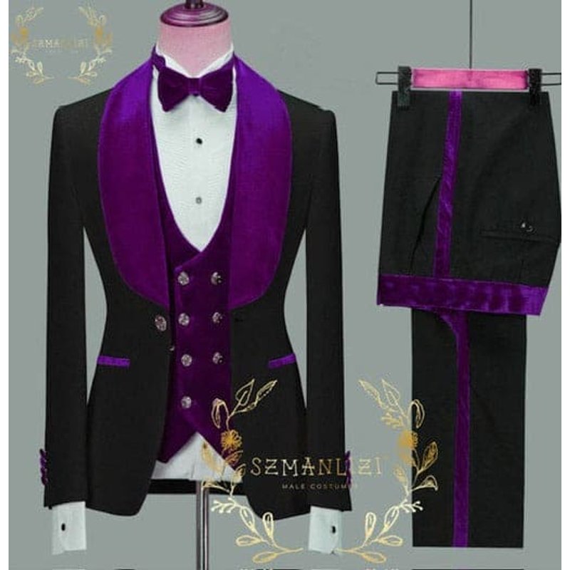 Wedding Tuxedos For Men in Purple & Black Classic Wedding Tuxedo Style For Guys - Two Toned Lapel — Costumes et vestons pour hommes