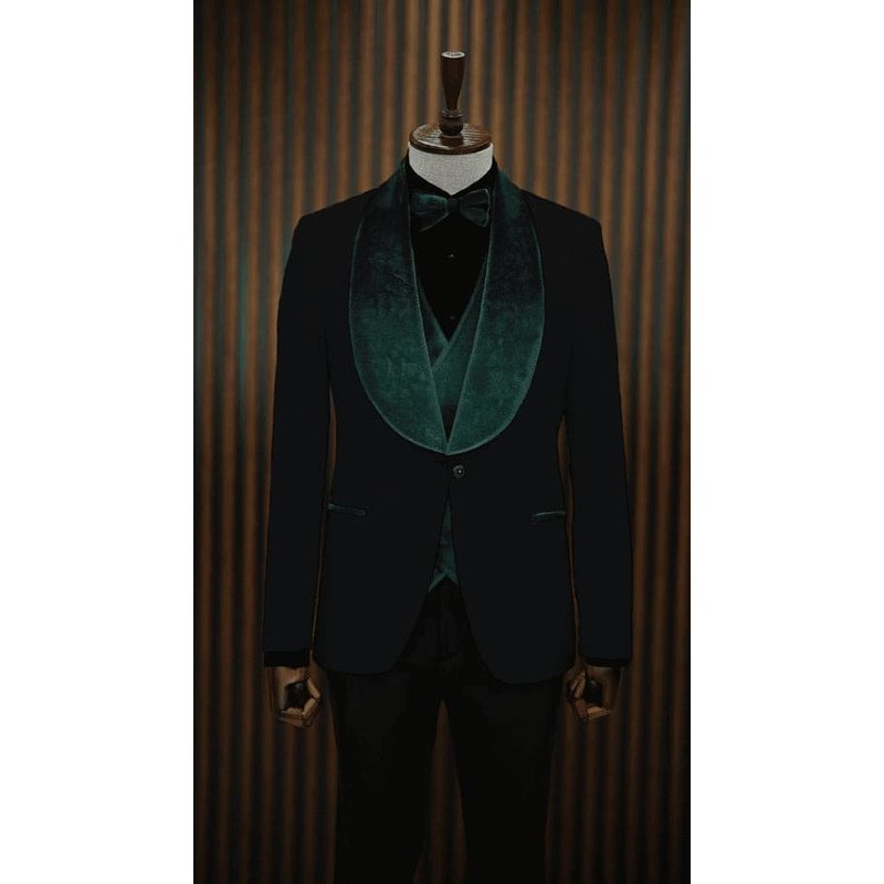 Wedding Tuxedos For Men in Green Black Classic Wedding Tuxedo Style For Guys - Two Toned Lapel — Costumes et vestons pour hommes