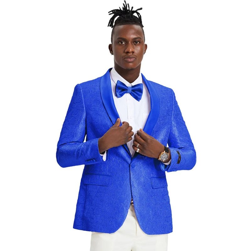 Men’s Slim Fit Wedding & Prom Tonal Paisley Tuxedo Jacket in Royal Blue — Costumes et vestons pour hommes