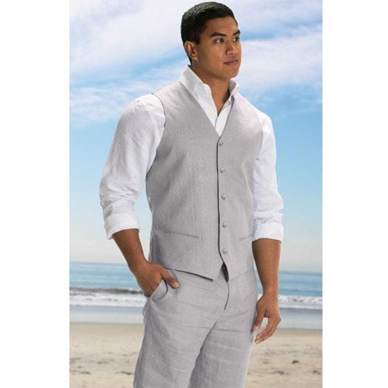 Ensemble de pantalons et de veste de lin pour hommes - Veste d'été de mariage en gris clair — Accessoires de mode