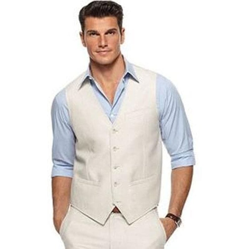 Ensemble de pantalons et de vestiges de lin pour hommes - Veste d'été de mariage en blanc — Accessoires de mode