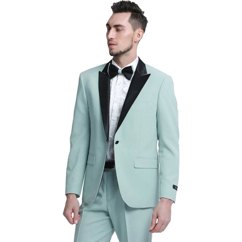 Mens One Button Peak Lapel Wedding & prom Tuxedo in Mint Green — Costumes et vestons pour hommes