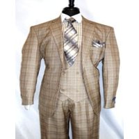 Plaid Suit For Summer - Khaki Color Suit - Camel Suit With Double Breasted Vest in Dark Tan Color — Costumes et vestons pour hommes