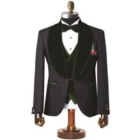 Mens Black With Hunter Velvet Lapel 3-Piece Tailored-Fit Tuxedo — Mens Suits & Blazers