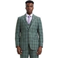 Mens Olive Plaid Suit Stacy Adams Two Button Vested Glen Plaid Check Suit In Light Olive Green — Costumes et vestons pour hommes