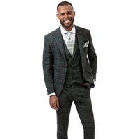 Mens Olive Plaid Suit Two Button Modern Fit Peak Lapel Vested Suit In Dark Hunter Green Windowpane Plaid