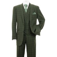 Mens Olive Plaid Suit 2 Button Double Breasted Vest Suit In Olive Windopane Plaid — Costumes et vestons pour hommes