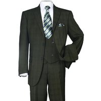 Mens Olive Plaid Suit 2 Button Double Breasted Vest Suit In Olive Windopane Plaid