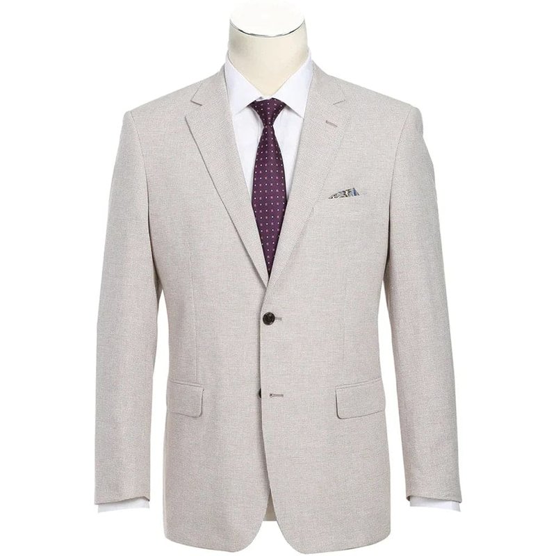 Mens Classic Two Button Linen & Cotton Summer Sport Coat Blazer in Tan Houndstooth — Costumes et vestons pour hommes