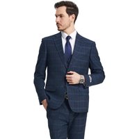 Mens Navy Plaid Suit Stacy Adams Vested Modern Fit Windowpane Plaid Suit In Navy Blue — Costumes et vestons pour hommes