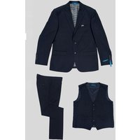Mens Navy Plaid Suit Slim Fit Vested Tonal Windowpane Business Suit In Navy Blue — Costumes et vestons pour hommes