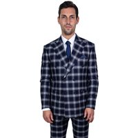 Mens Navy Plaid Suit Stacy Adams Double Breasted Suit In Bold Navy Windowpane Plaid